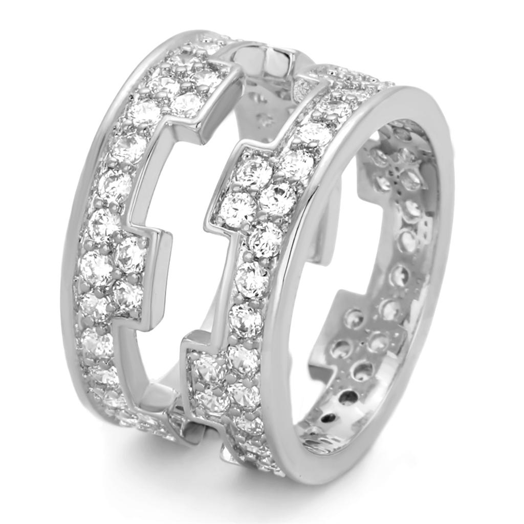 LO3348 - Rhodium Brass Ring with AAA Grade CZ  in Clear-2