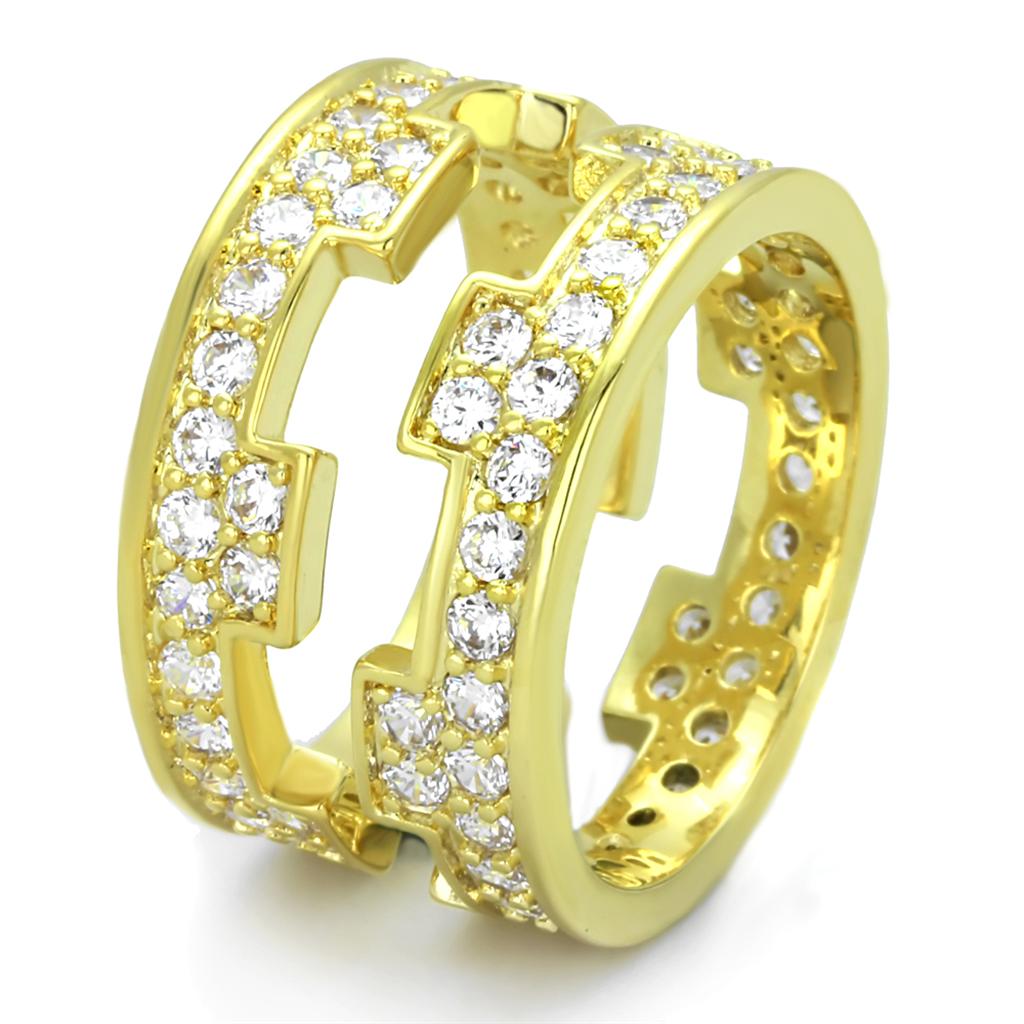 LO3349 - Gold Brass Ring with AAA Grade CZ  in Clear-2