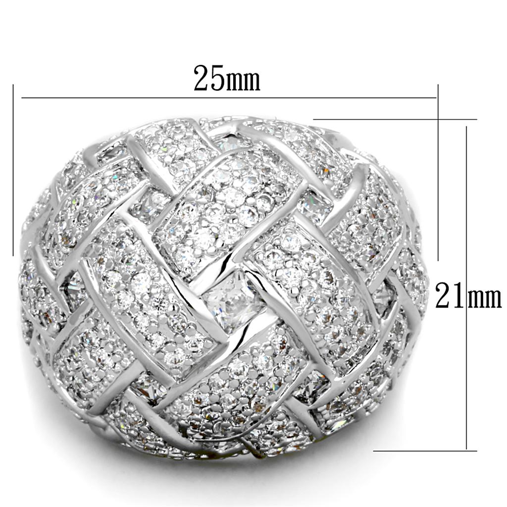 LO3352 - Rhodium Brass Ring with AAA Grade CZ  in Clear-1