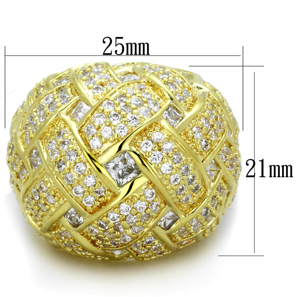 LO3353 - Gold Brass Ring with AAA Grade CZ  in Clear-1