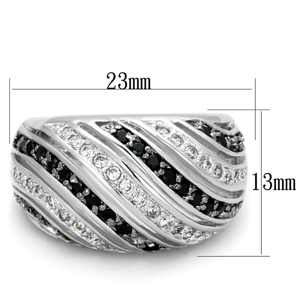 LO3399 - Rhodium + Ruthenium Brass Ring with AAA Grade CZ  in Black Diamond-1