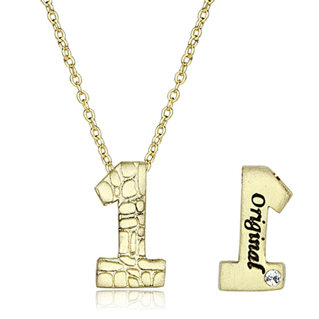 LO3460 - Flash Gold Brass Chain Pendant with Top Grade Crystal  in Clear-1