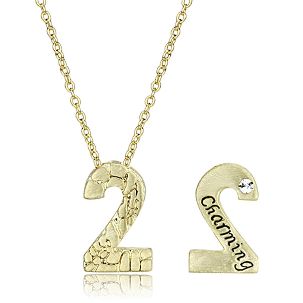 LO3461 - Flash Gold Brass Chain Pendant with Top Grade Crystal  in Clear-1