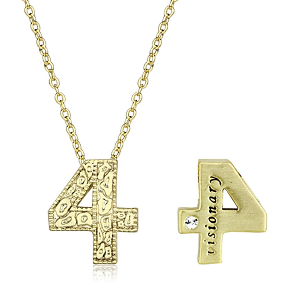 LO3462 - Flash Gold Brass Chain Pendant with Top Grade Crystal  in Clear-1