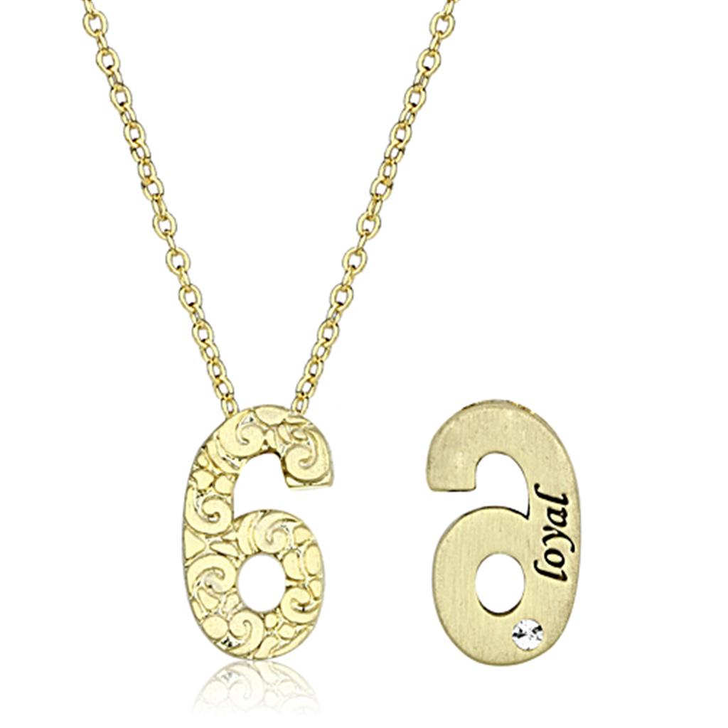 LO3463 - Flash Gold Brass Chain Pendant with Top Grade Crystal  in Clear-1