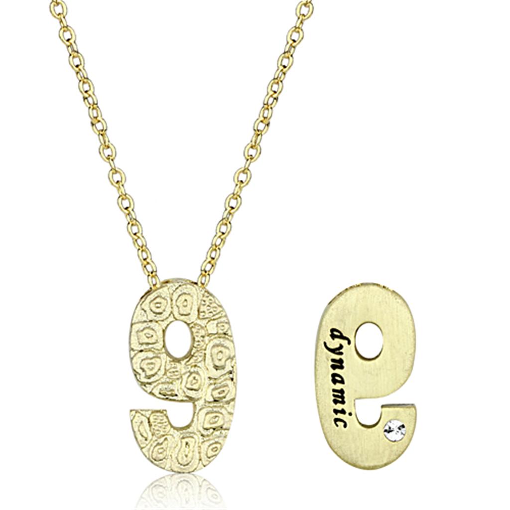 LO3465 - Flash Gold Brass Chain Pendant with Top Grade Crystal  in Clear-1