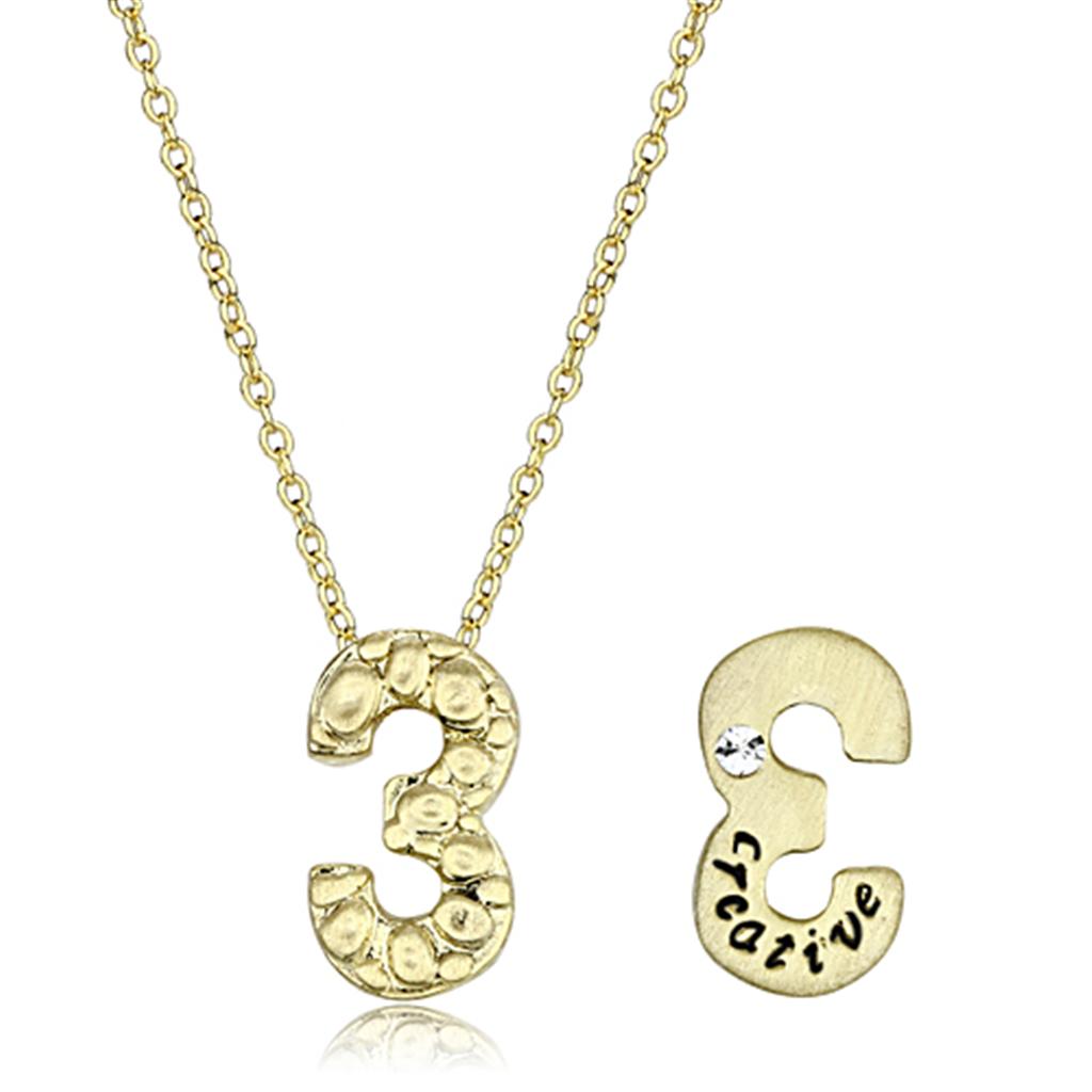 LO3467 - Flash Gold Brass Chain Pendant with Top Grade Crystal  in Clear-1