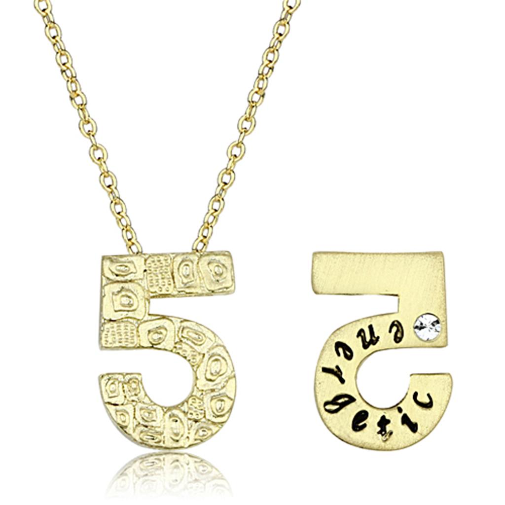 LO3468 - Flash Gold Brass Chain Pendant with Top Grade Crystal  in Clear-1