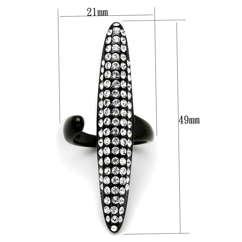 LO3510 - IP Black(Ion Plating) Stainless Steel Ring with Top Grade Crystal  in Clear-1