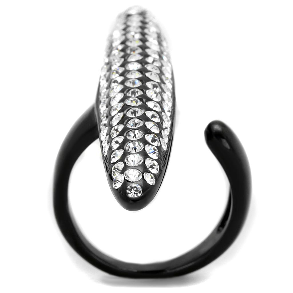 LO3510 - IP Black(Ion Plating) Stainless Steel Ring with Top Grade Crystal  in Clear-2