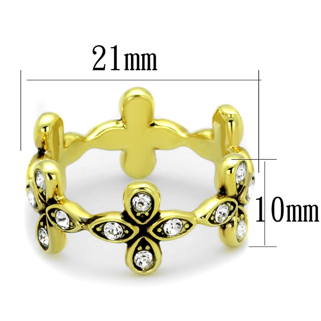 LO3518 - Gold Brass Ring with Top Grade Crystal  in Clear-1