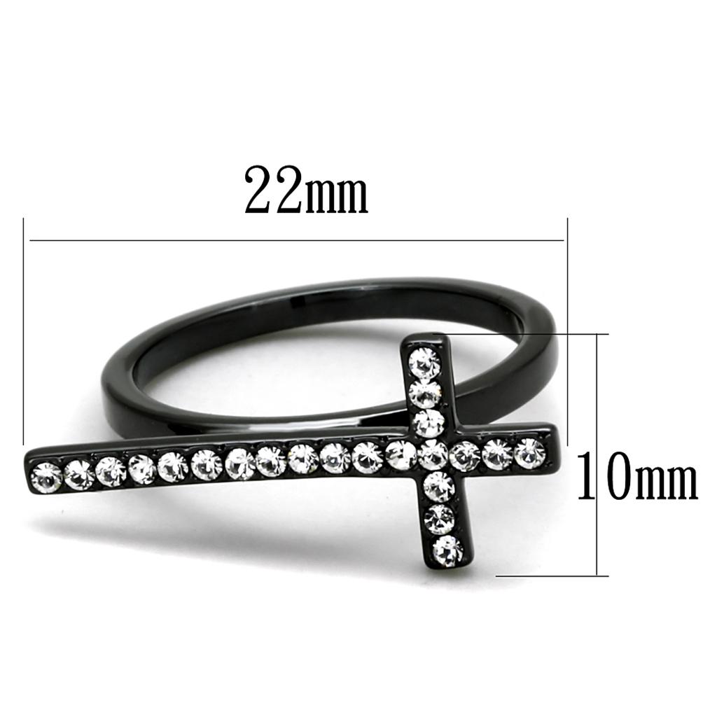 LO3522 - TIN Cobalt Black Brass Ring with Top Grade Crystal  in Clear-1