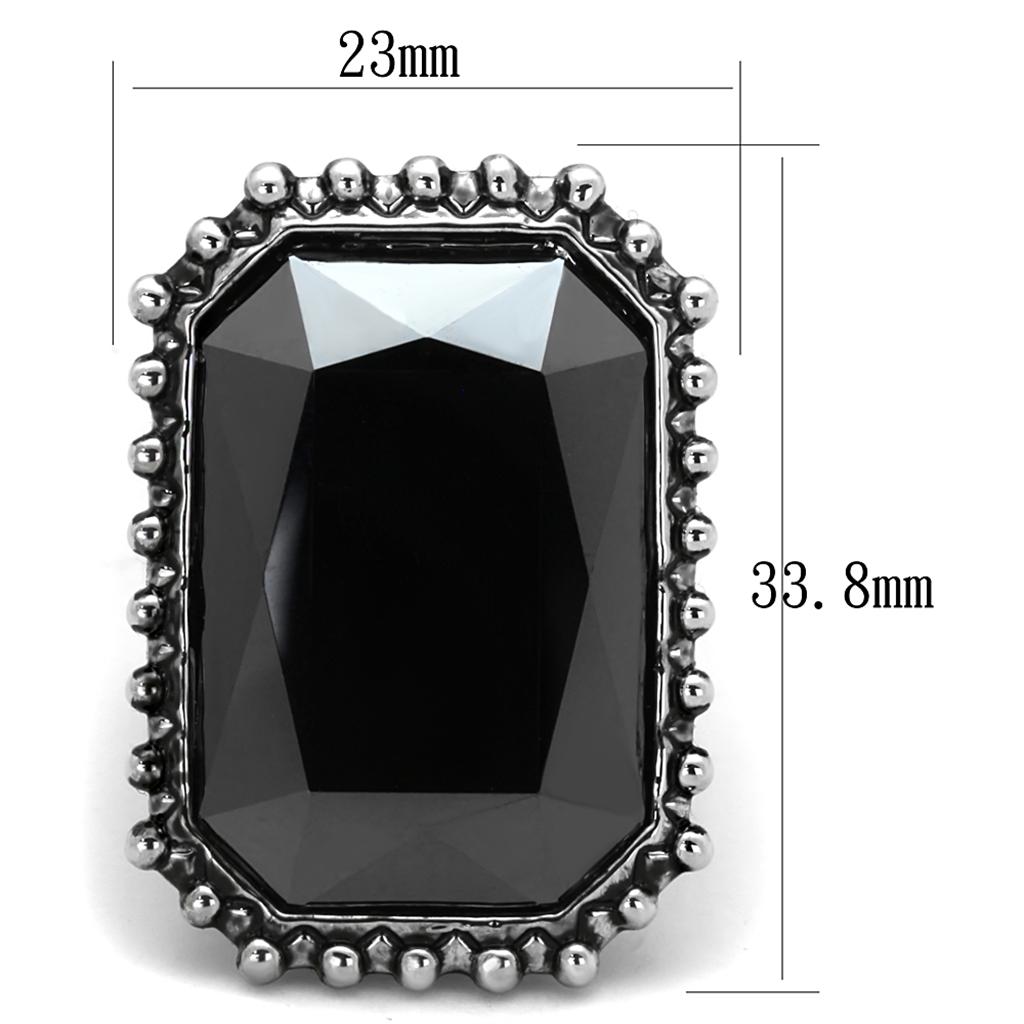LO3532 - Rhodium Brass Ring with Top Grade Crystal  in Hematite-1