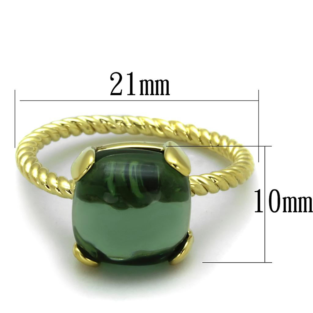 LO3546 - Gold Brass Ring with Synthetic Synthetic Glass in Emerald-1