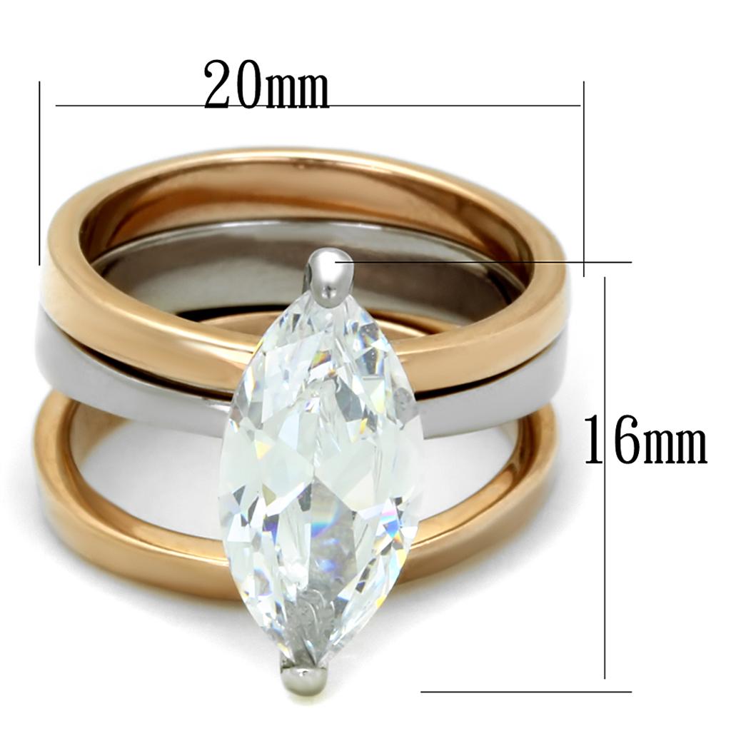 LO3554 - Two-Tone IP Rose Gold Stainless Steel Ring with AAA Grade CZ  in Clear-1