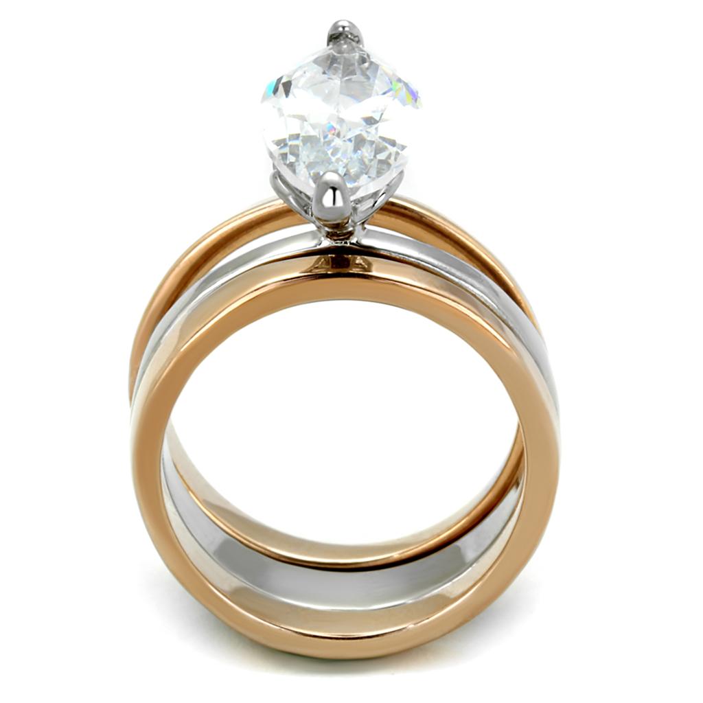 LO3554 - Two-Tone IP Rose Gold Stainless Steel Ring with AAA Grade CZ  in Clear-2