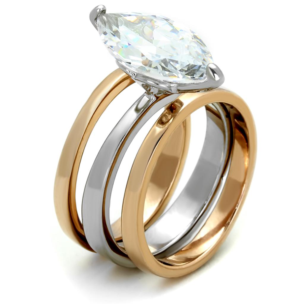 LO3554 - Two-Tone IP Rose Gold Stainless Steel Ring with AAA Grade CZ  in Clear-3