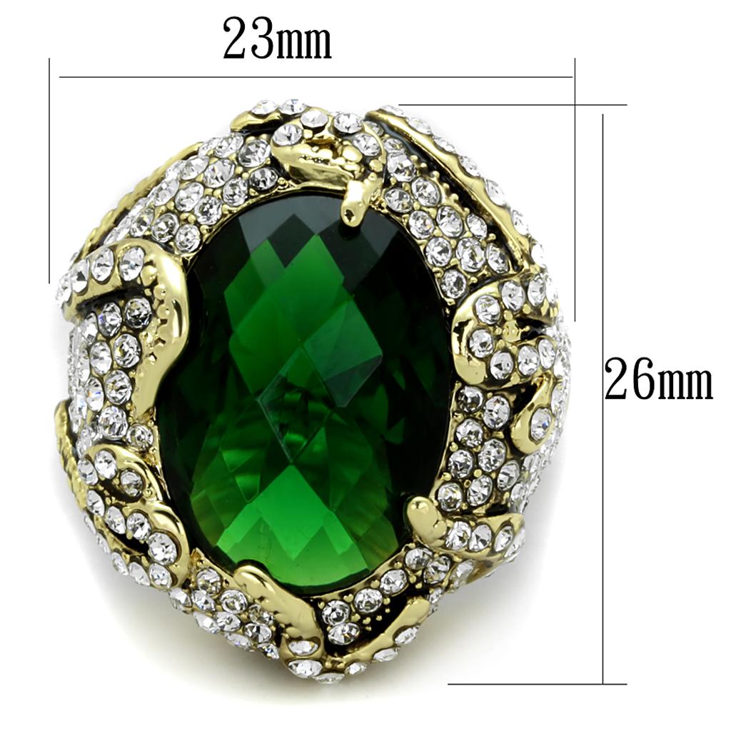 LO3588 - Flash Gold Brass Ring with Synthetic Synthetic Glass in Emerald-1