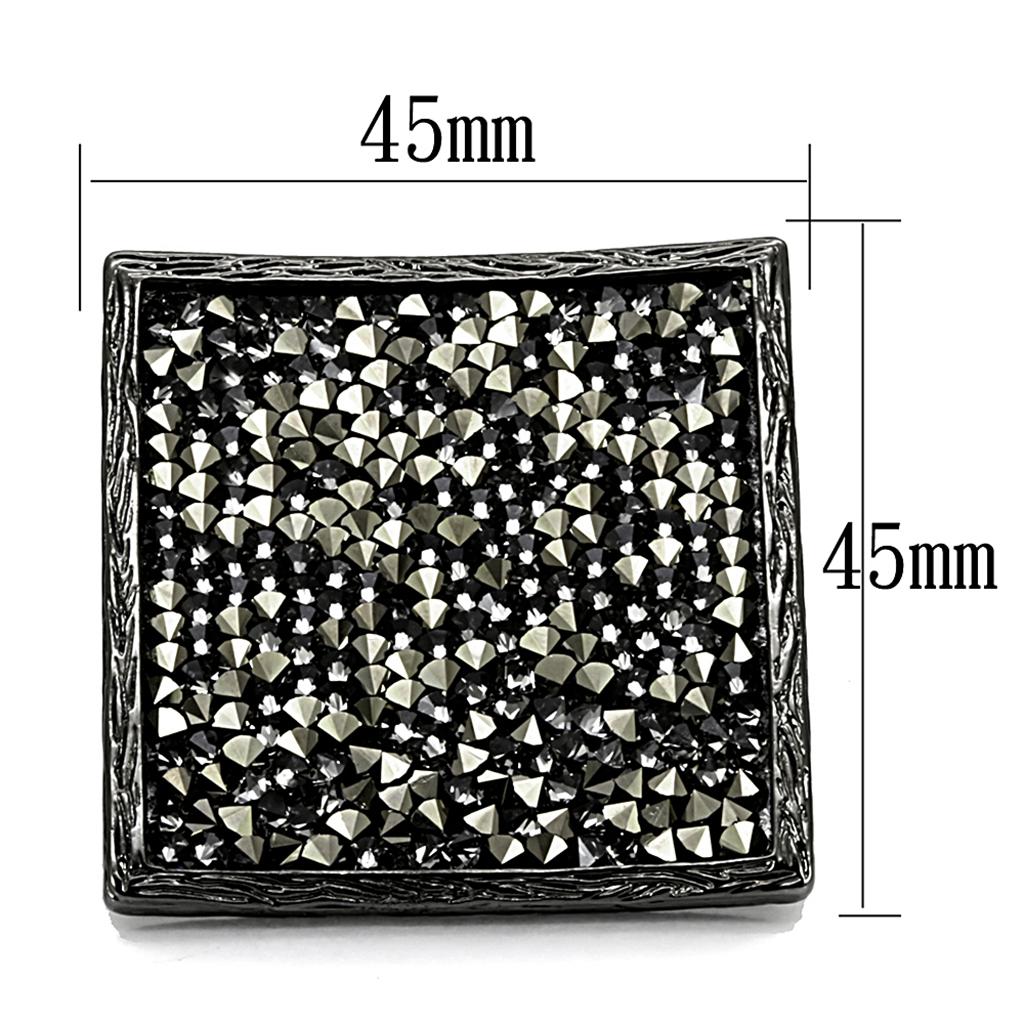 LO3589 - TIN Cobalt Black Brass Ring with Top Grade Crystal  in Light Gray-1