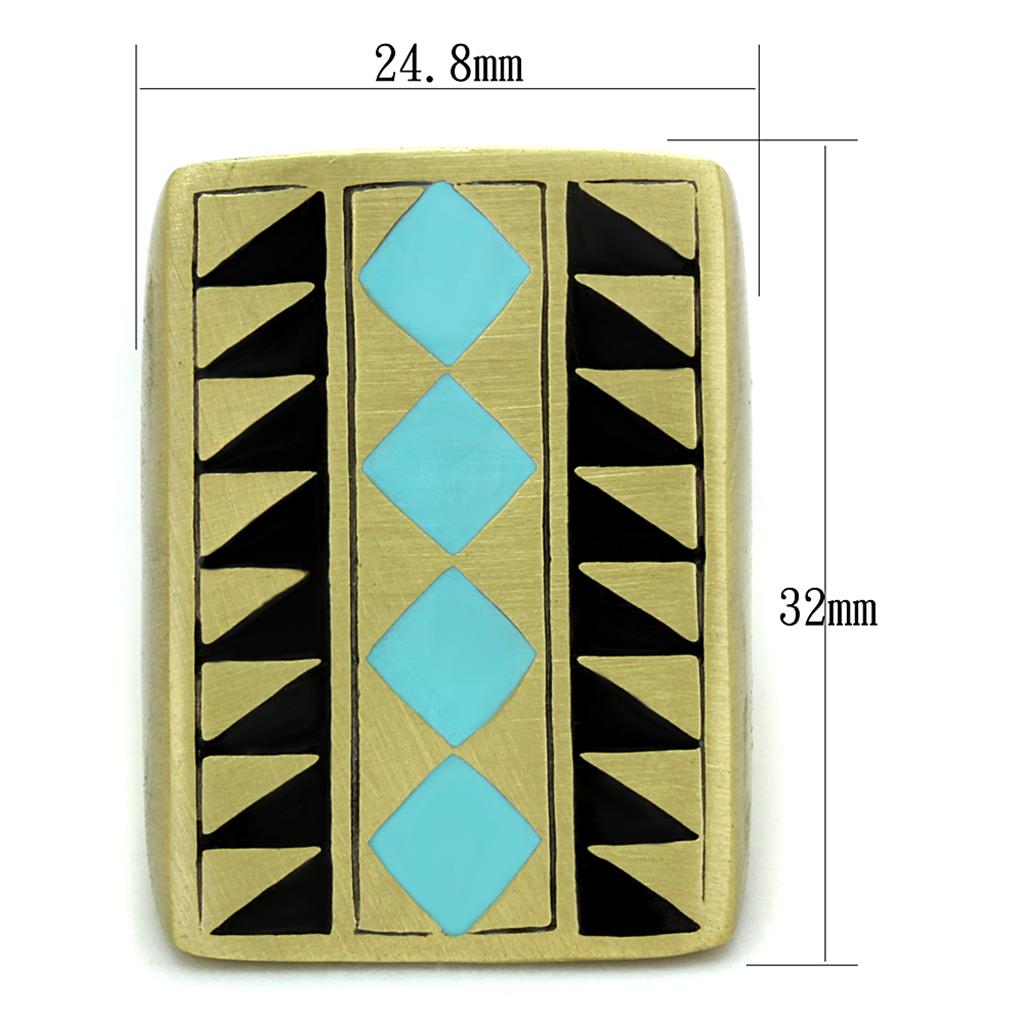 LO3595 - Antique Copper Brass Ring with Epoxy  in Turquoise-1