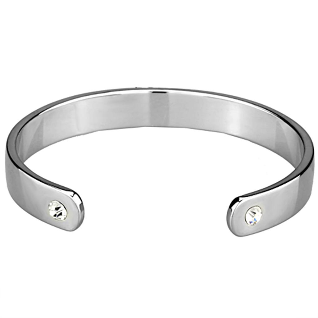 LO3614 - Reverse Two-Tone White Metal Bangle with Top Grade Crystal  in Clear-1