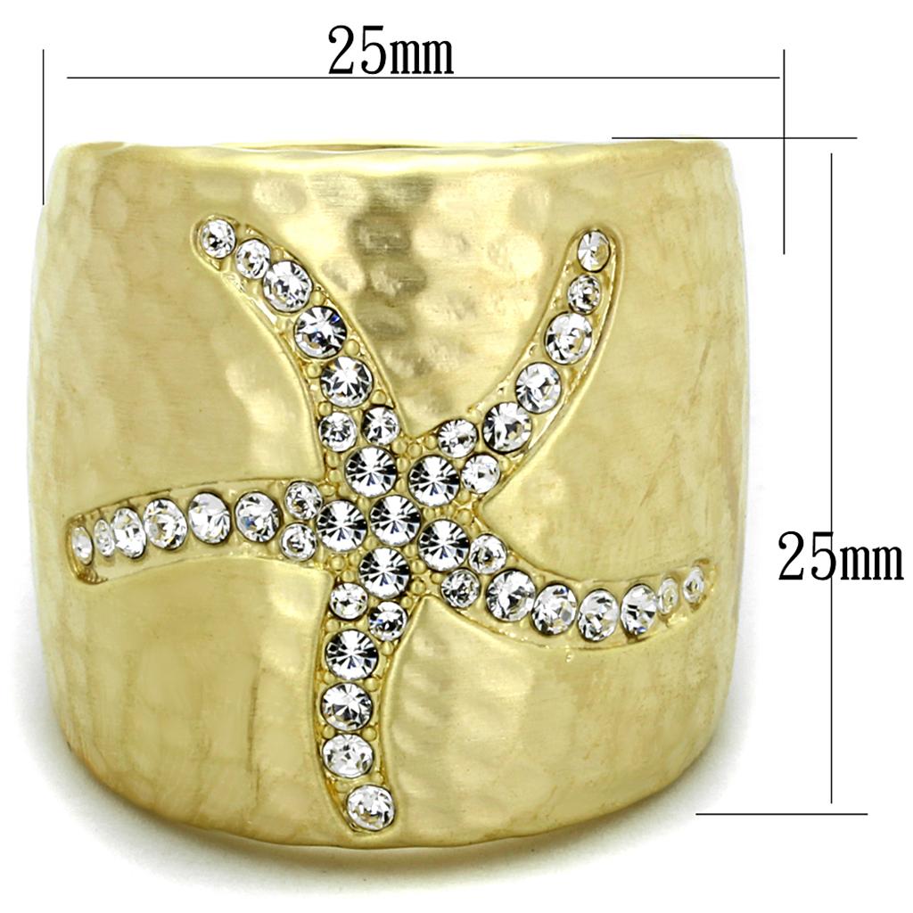LO3637 - Gold & Brush Brass Ring with Top Grade Crystal  in Clear-1