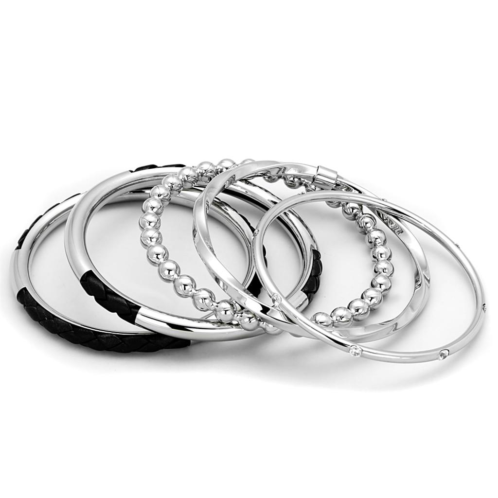 LO3640 - High polished (no plating) Stainless Steel Bangle with AAA Grade CZ  in Clear-1