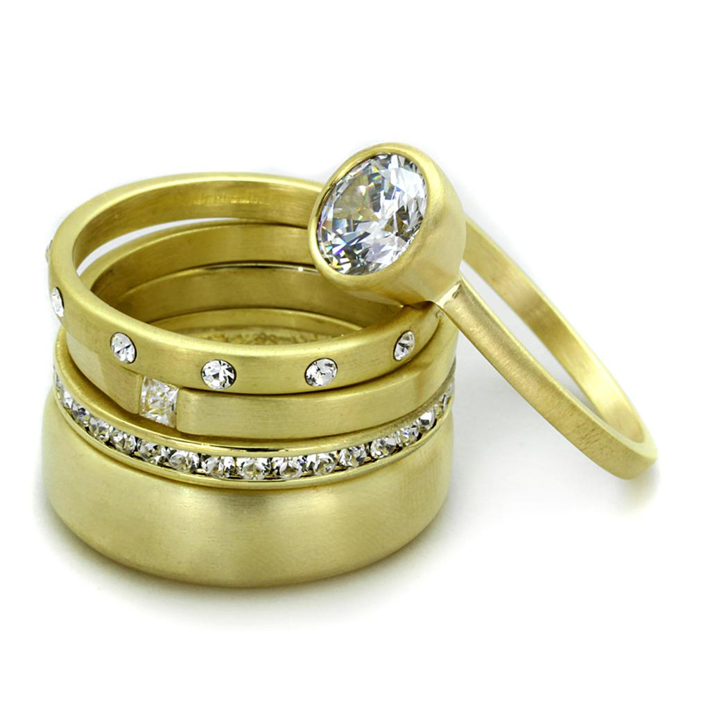 LO3645 - Gold & Brush Brass Ring with AAA Grade CZ  in Clear-1