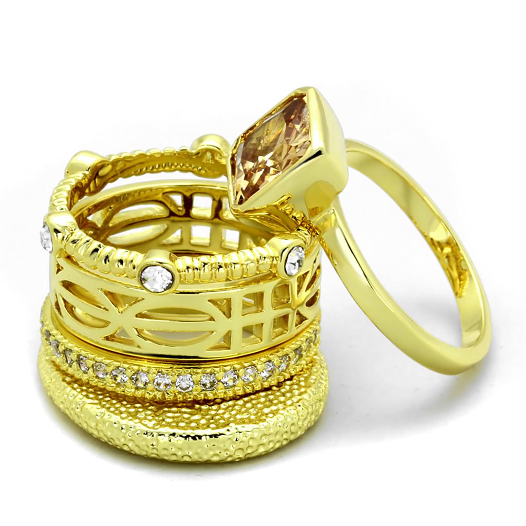 LO3647 - Gold Brass Ring with AAA Grade CZ  in Champagne-1