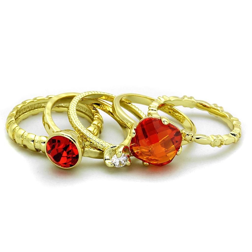 LO3649 - Gold Brass Ring with AAA Grade CZ  in Orange-1
