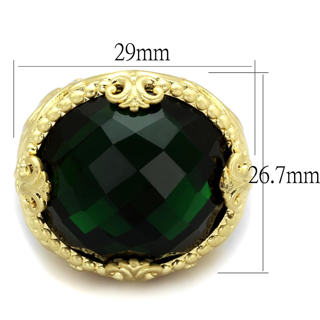 LO3675 - Gold & Brush Brass Ring with Synthetic Synthetic Glass in Emerald-1