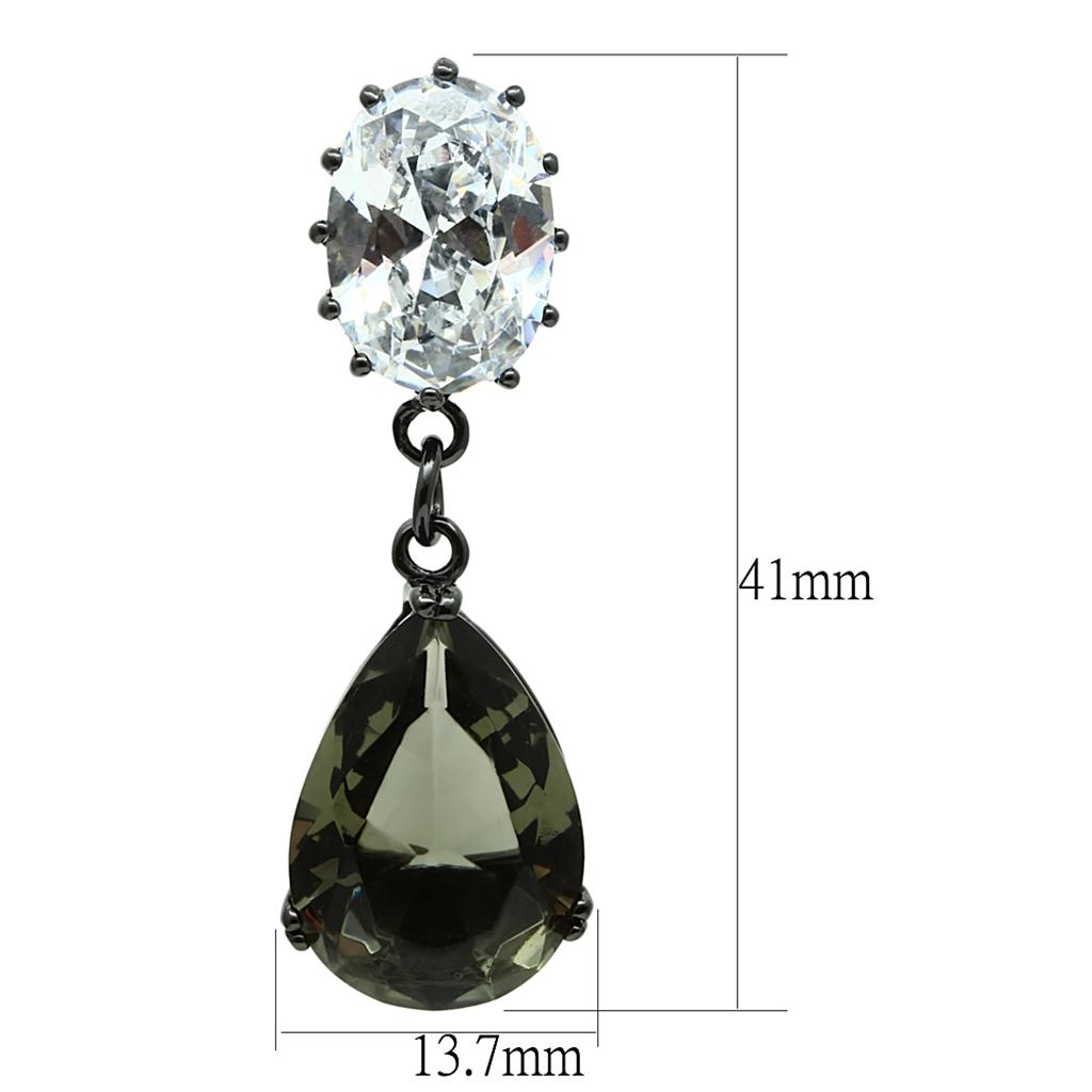 LO3689 - Ruthenium Brass Earrings with Synthetic Synthetic Glass in Black Diamond-1