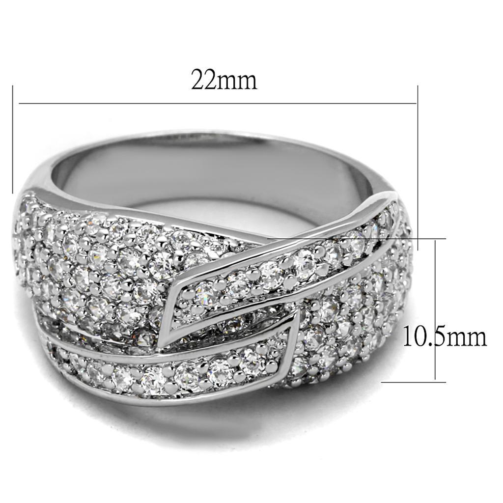 LO3741 - Rhodium Brass Ring with AAA Grade CZ  in Clear-1