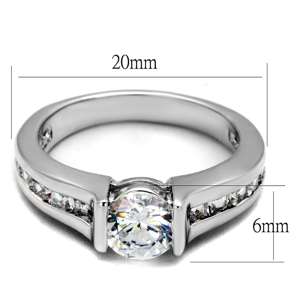 LO3744 - Rhodium Brass Ring with AAA Grade CZ  in Clear-1