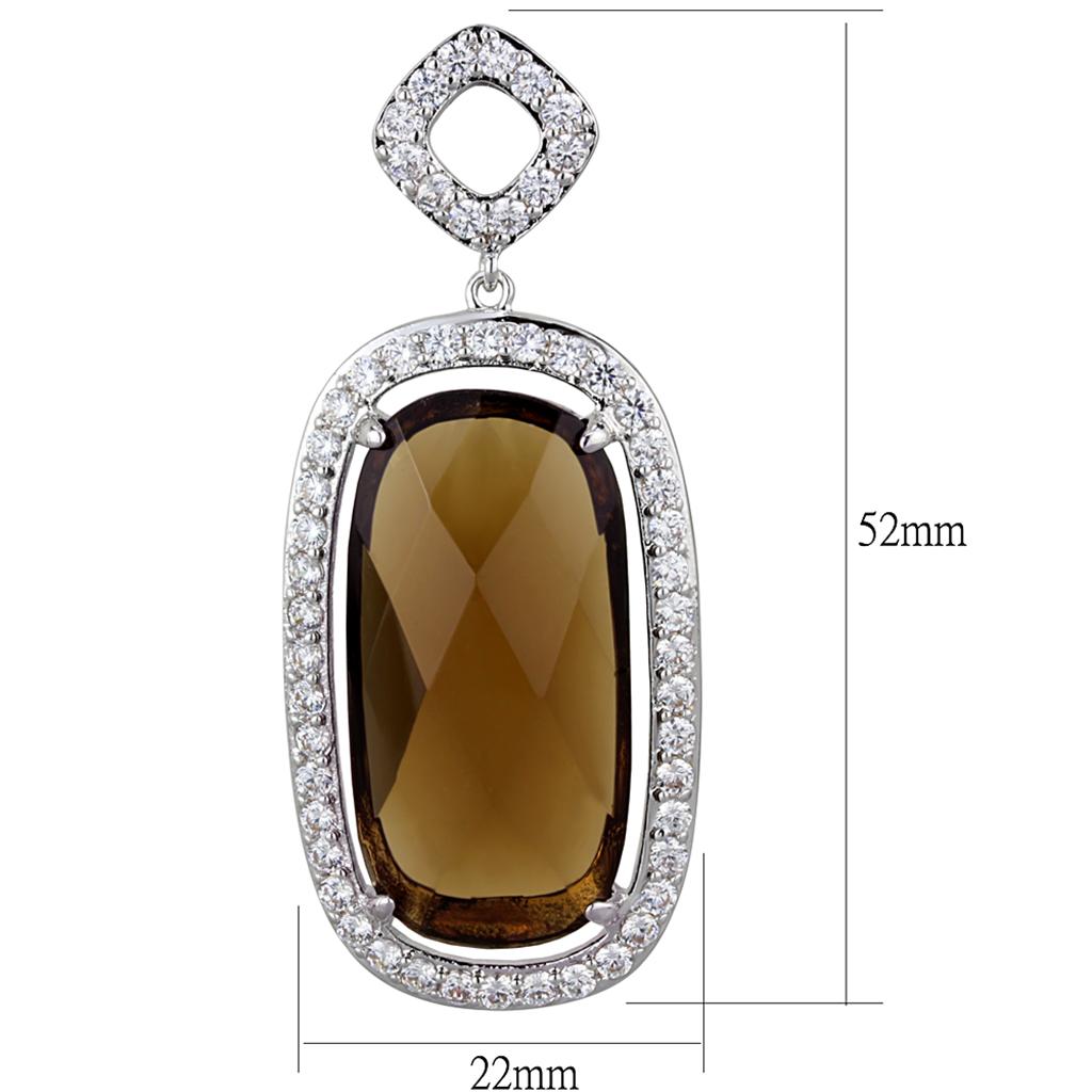 LO3753 - Rhodium Brass Earrings with Synthetic Synthetic Glass in Brown-1