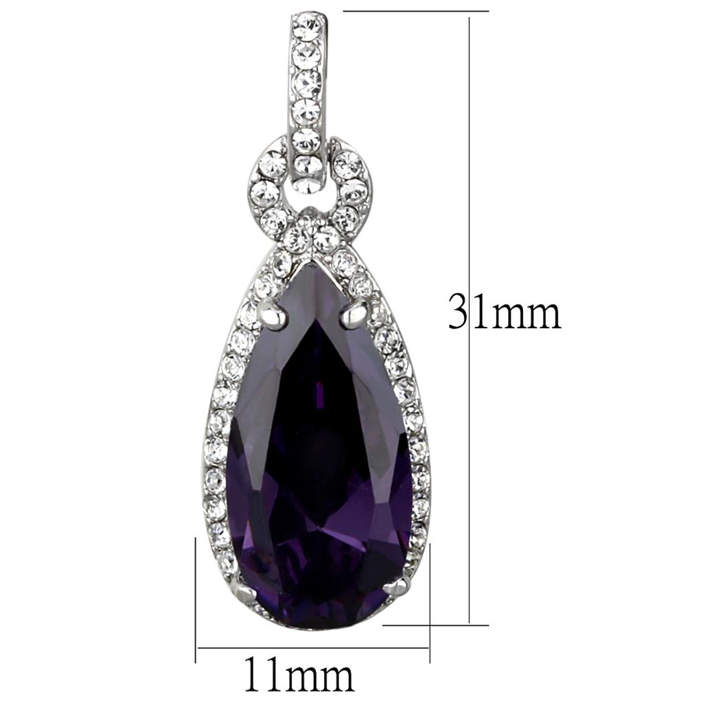 LO3756 - Rhodium Brass Earrings with AAA Grade CZ  in Amethyst-1