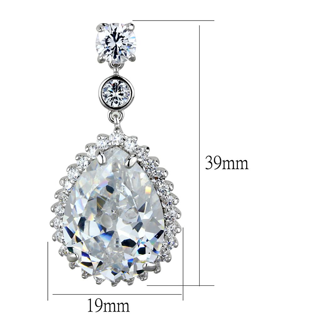 LO3765 - Rhodium Brass Earrings with AAA Grade CZ  in Clear-1