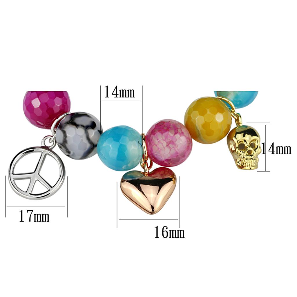 LO3787 - Rhodium + Gold + Rose Gold Brass Bracelet with Synthetic Onyx in Multi Color-1