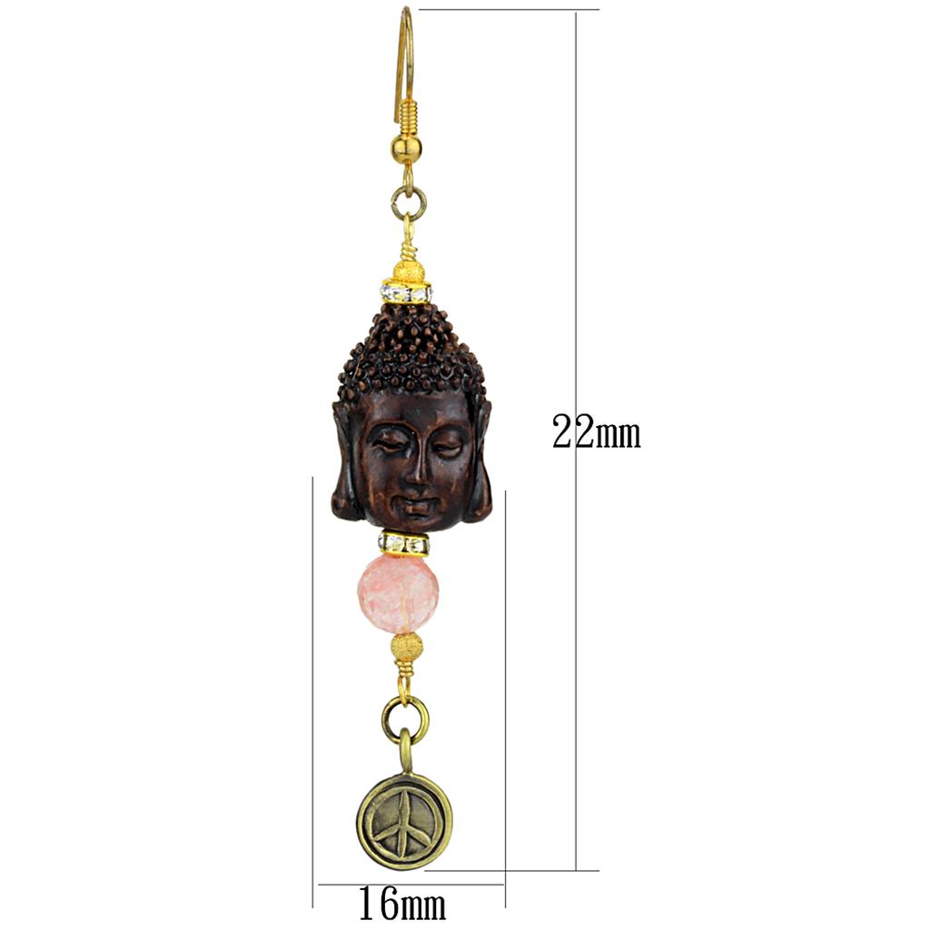 LO3808 - Antique Copper White Metal Earrings with Synthetic Glass Bead in Rose-1