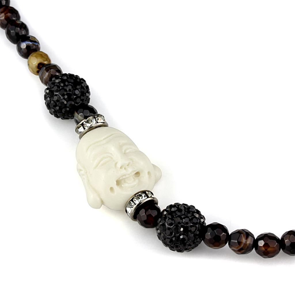 LO3814 - Ruthenium Brass Necklace with Synthetic Glass Bead in Multi Color-2