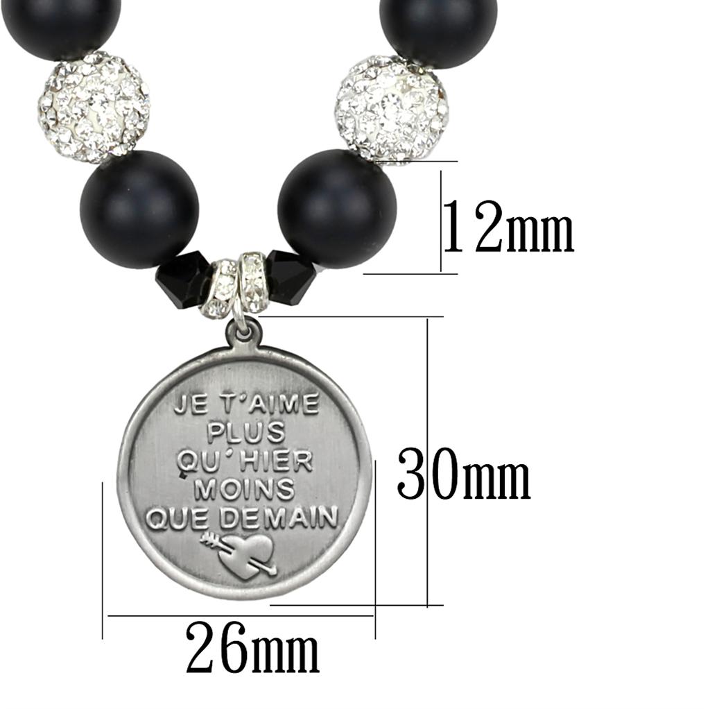 LO3815 - Antique Silver White Metal Necklace with Synthetic Glass Bead in Jet-1