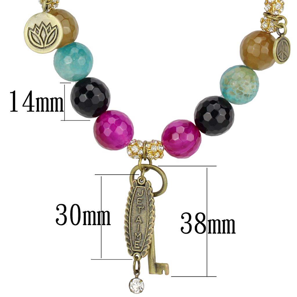 LO3816 - Antique Copper White Metal Necklace with Synthetic Onyx in Multi Color-1