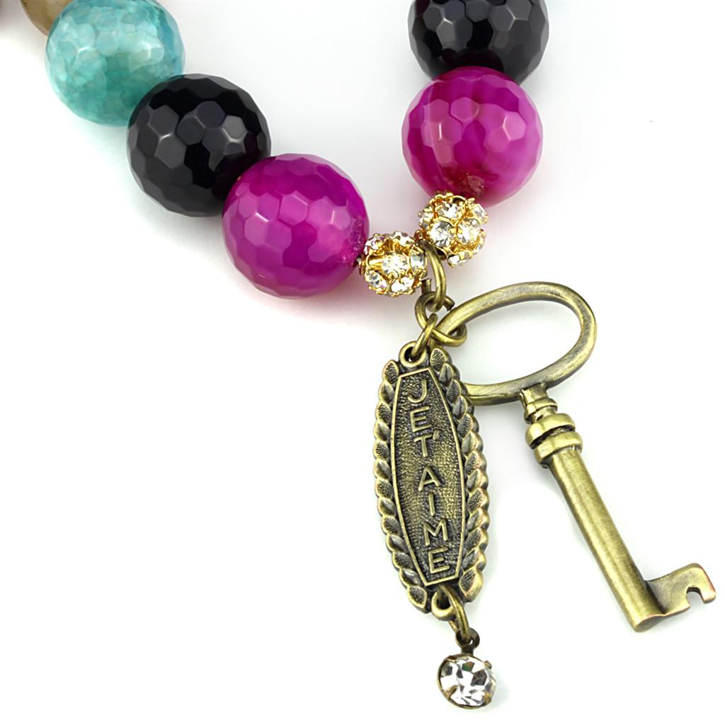 LO3816 - Antique Copper White Metal Necklace with Synthetic Onyx in Multi Color-2