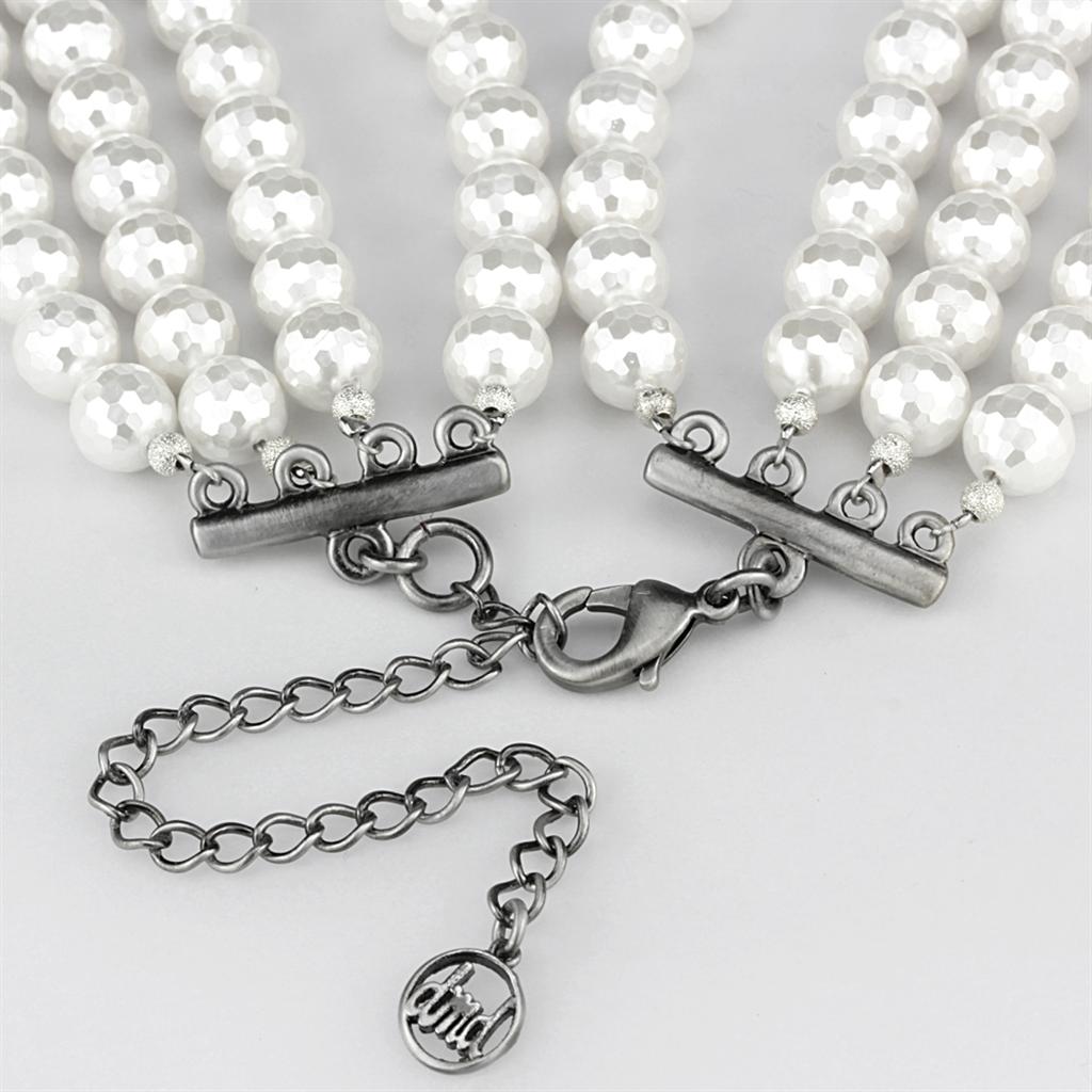 LO3820 - Antique Silver White Metal Necklace with Synthetic Glass Bead in White-2