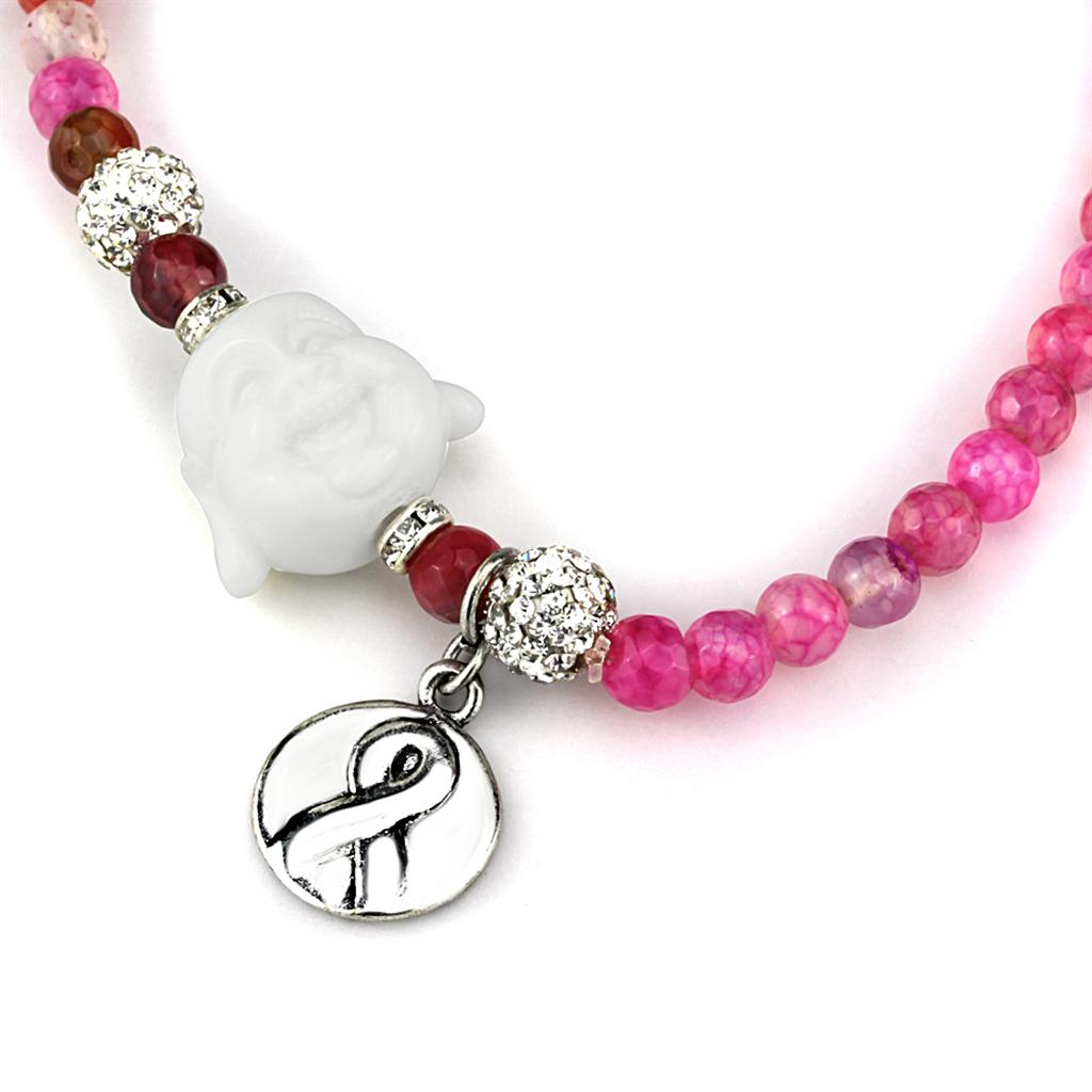 LO3822 - Antique Silver White Metal Necklace with Synthetic Glass Bead in Multi Color-2