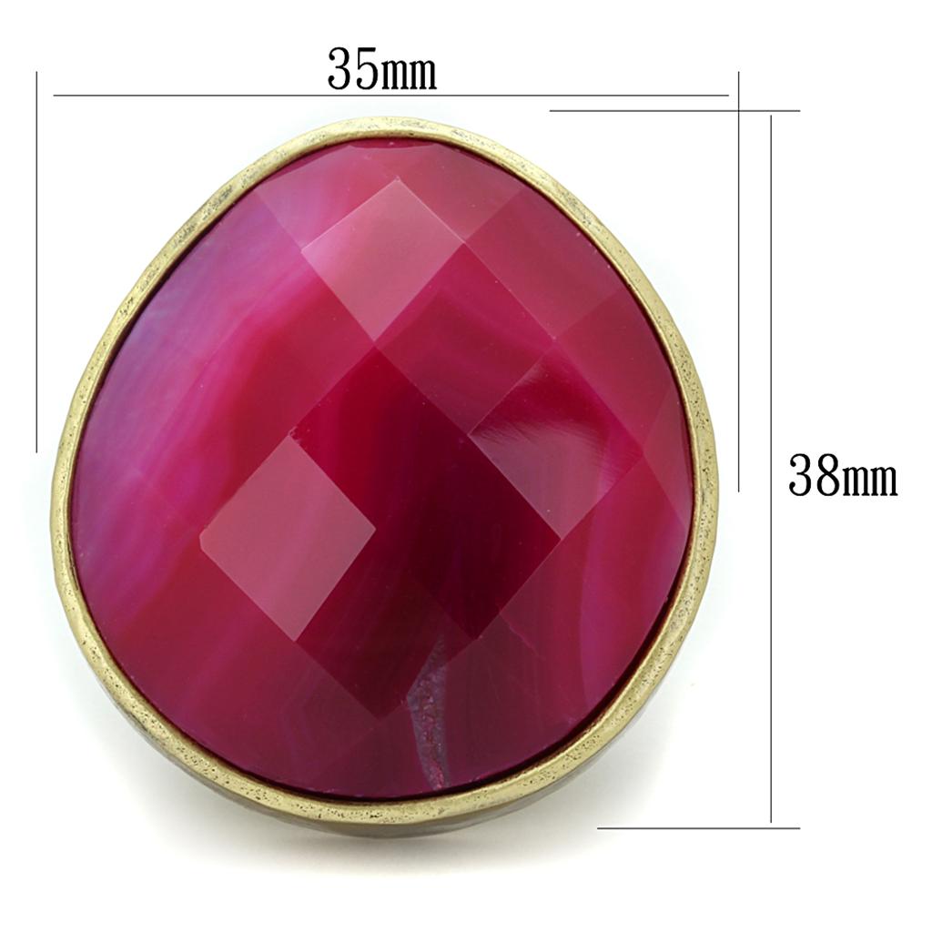 LO3880 - Antique Copper Brass Ring with Synthetic Onyx in Fuchsia-1