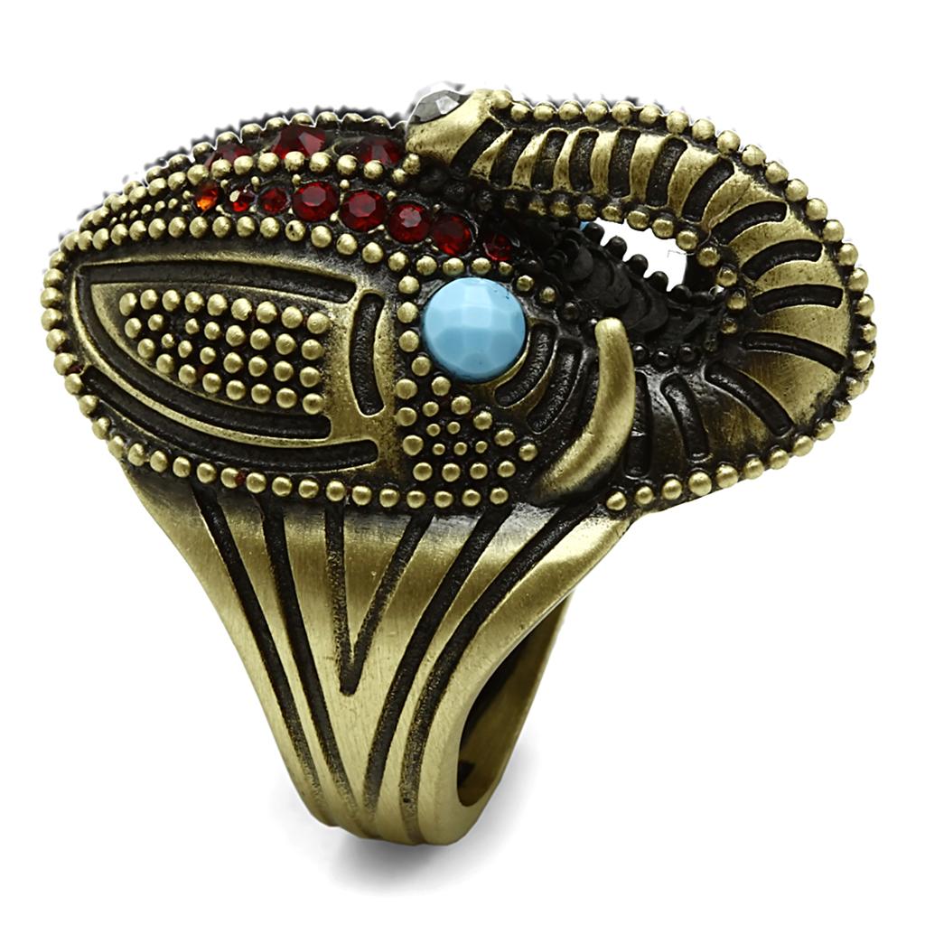 LO3887 - Antique Copper Brass Ring with Synthetic Synthetic Stone in Sea Blue-2