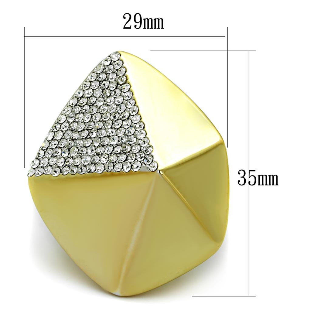 LO3902 - Gold+Rhodium Brass Ring with Top Grade Crystal  in Clear-1