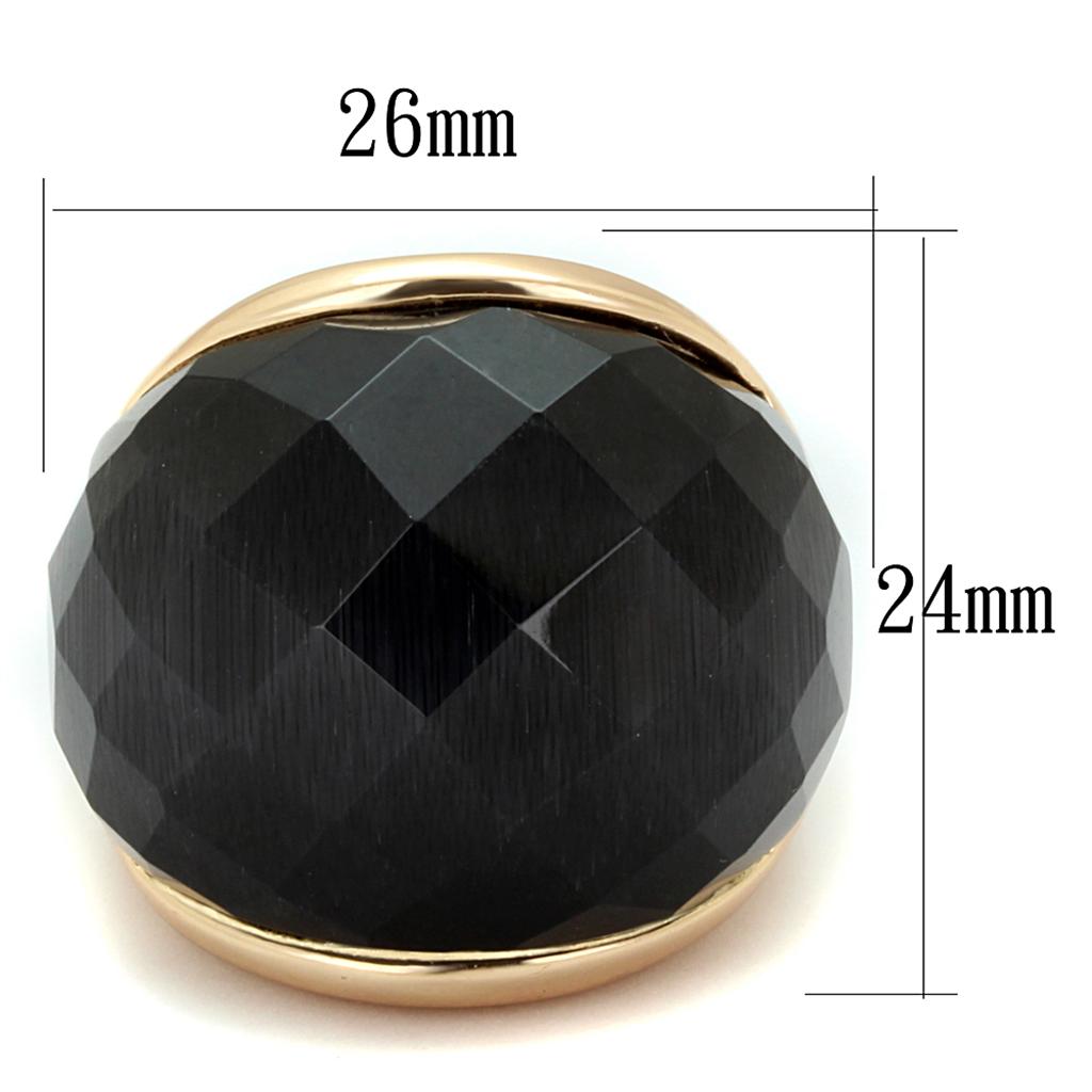 LO3907 - Rose Gold Brass Ring with Synthetic Cat Eye in Jet-1