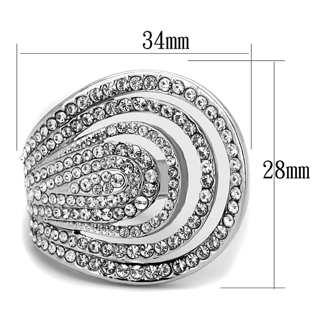LO3914 - Rhodium Brass Ring with Top Grade Crystal  in Clear-1